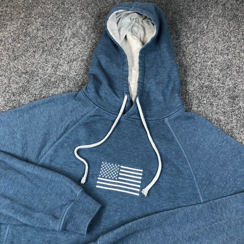 Buck Wear Mens Size‎ Medium Stand Proud American Flag Hoodie Blue Heather Raglan